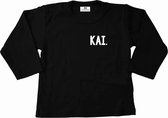 Shirt naam baby-Kai-zwart-wit-lange mouw-Maat 56