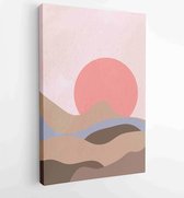 Canvas schilderij - Mountain wall art vector set. Earth tones landscapes backgrounds set with moon and sun. 4 -    – 1875695959 - 40-30 Vertical