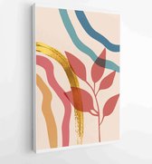 Canvas schilderij - Botanical wall art vector set. Golden foliage line art drawing with abstract shape 2 -    – 1897757353 - 80*60 Vertical