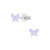 Joy|S - Zilveren petit vlinder oorbellen - paars - 6 mm - kinderoorbellen