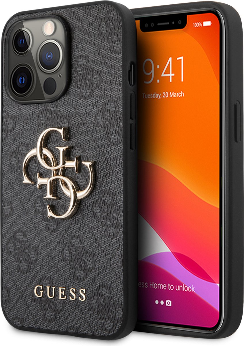 GUESS Golden Logo Backcase iPhone 13 Pro Hoesje - Grijs