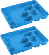 2x stuks bestekbakken/bestekhouders 6-vaks blauw - 40 x 30 x 5 cm - Keuken opberg accessoires