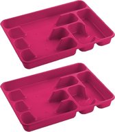 2x stuks bestekbakken/bestekhouders 6-vaks fuchsia roze - 40 x 30 x 5 cm - Keuken opberg accessoires