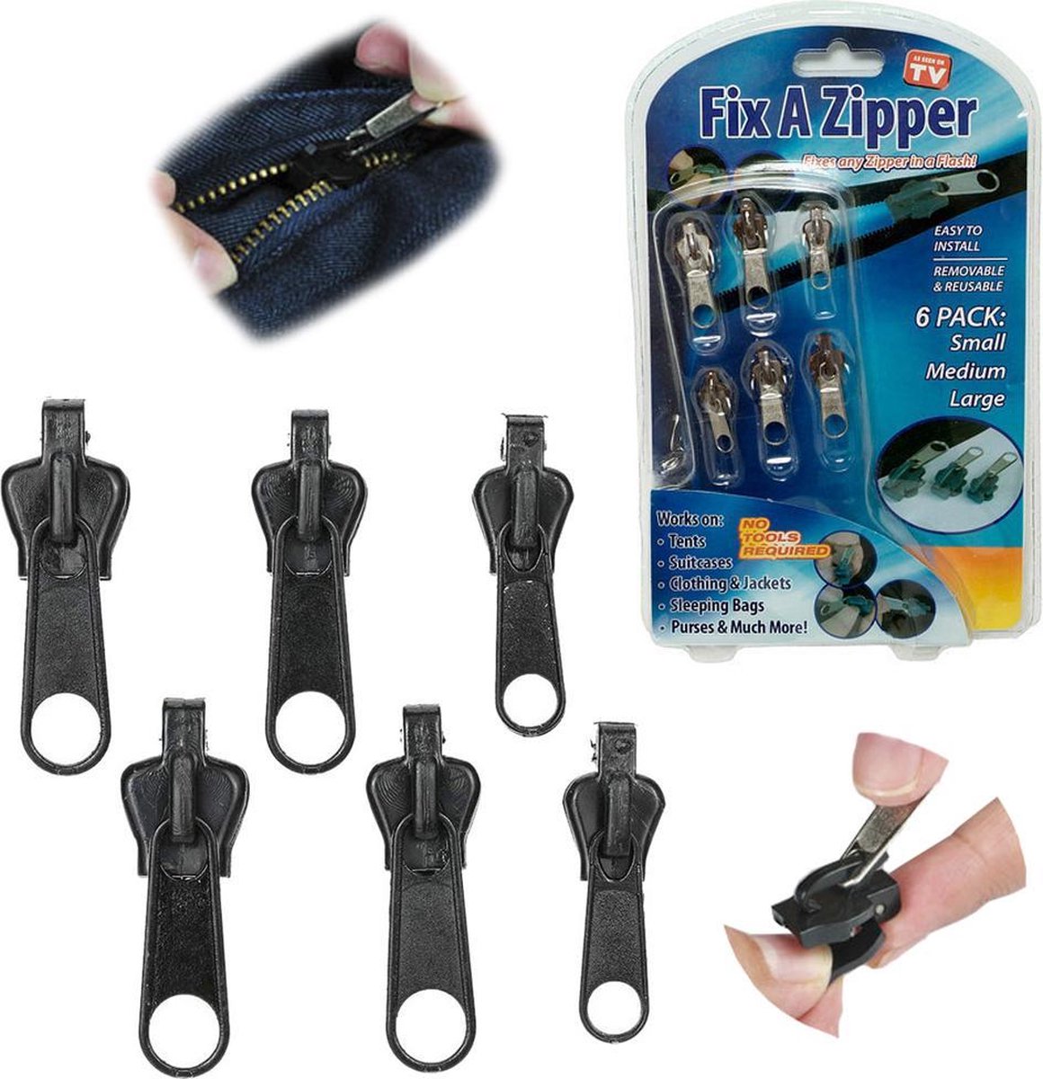 Rits repareer set, Fix a Zipper, set van 6 stuks