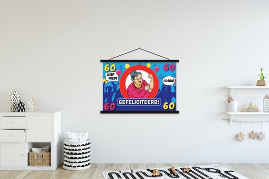 Porte-affiche avec affiche - Affiche scolaire - Anniversaire - 60 ans - Anniversaire - 150x100 cm - Lattes noires