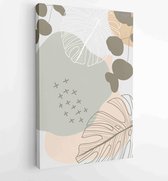 Canvas schilderij - Earth tone natural colors foliage line art boho plants drawing with abstract shape 3 -    – 1910090944 - 40-30 Vertical
