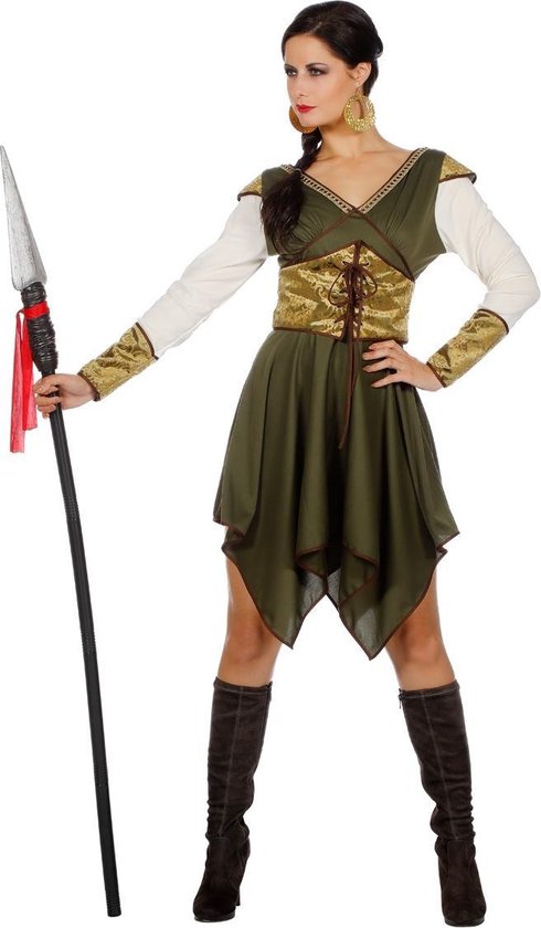 Wilbers & Wilbers - Middeleeuwen & Renaissance Kostuum - Zegevierende Middeleeuwse Amazone Strijdster Gwen - Vrouw - Groen - Maat 38 - Carnavalskleding - Verkleedkleding