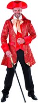 Magic By Freddy's - Middeleeuwen & Renaissance Kostuum - Rijk Versierde Brokaat Mantel Adel Rood - rood - XL - Carnavalskleding - Verkleedkleding