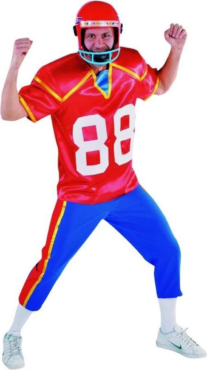 Magic By Freddy's - Rugby & American Football Kostuum - American Football Wide Receiver - Man - blauw,rood - Medium - Carnavalskleding - Verkleedkleding