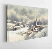 Canvas schilderij - Winter mountains watercolor landscape with trees and the valley. Cristmas card  -     1053316439 - 40*30 Horizontal