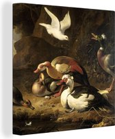 Toile Peinture Canards - Peinture de Melchior d'Hondecoeter - 20x20 cm - Décoration murale