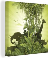 Canvas Schilderij Groene illustratie van Afrika met wilde dieren - 20x20 cm - Wanddecoratie
