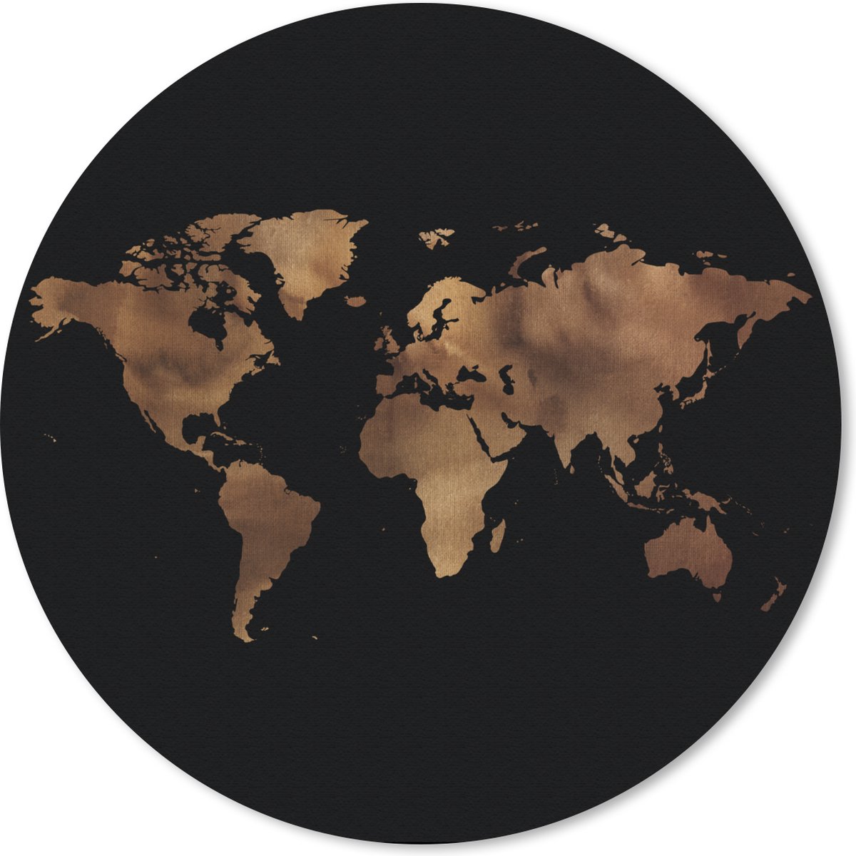 Muismat rond 20x20 cm - Mousepad Wereldkaart - Goud - Zwart - Ronde muismatten