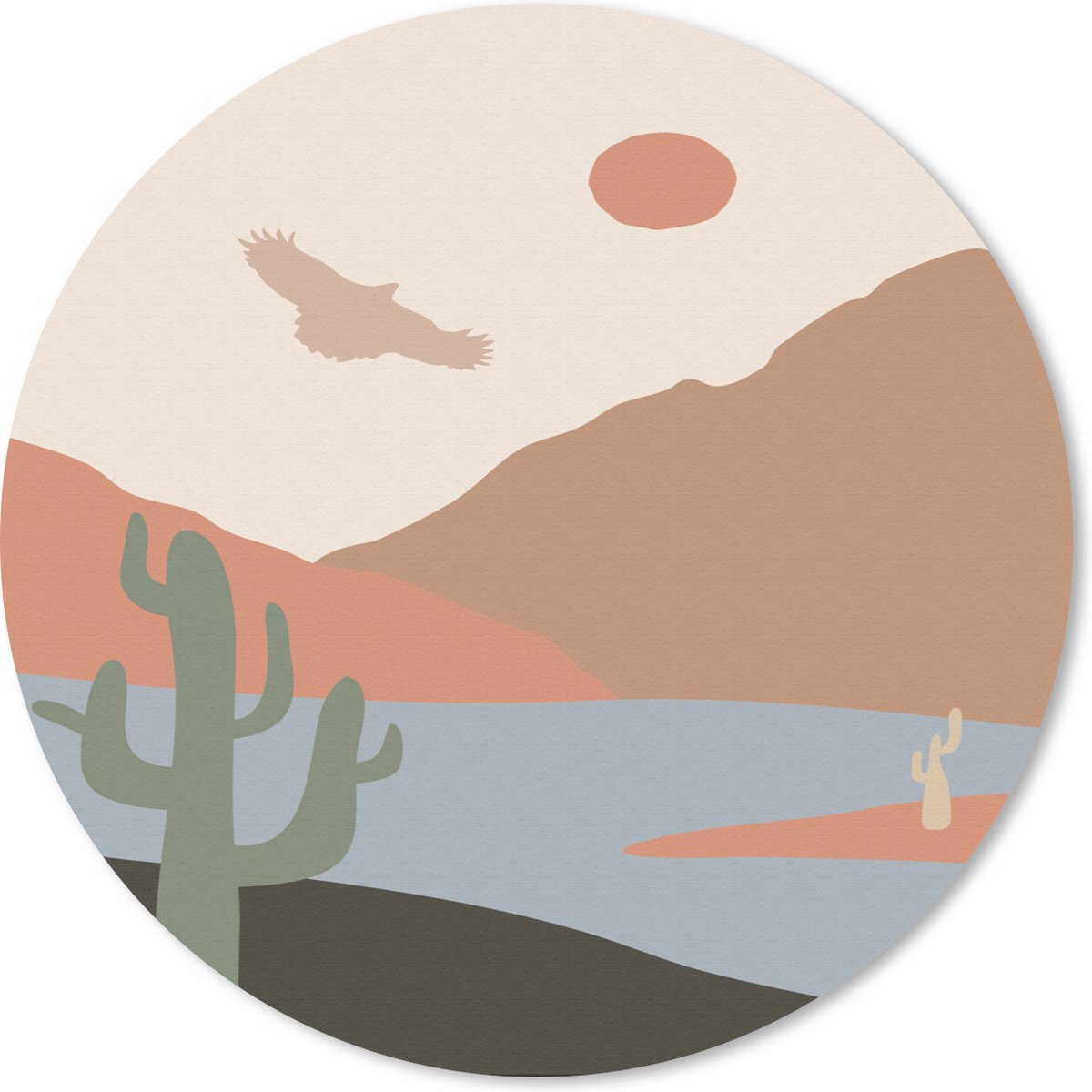 Muismat rond 30x30 cm - Mousepad Pastel - Vogel - Woestijn - Ronde muismatten