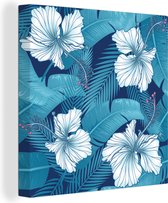 Toile Peinture Tropical - Fleurs - Blauw - 20x20 cm - Décoration murale