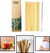 Bamboe Rietjes - 10 stuks - Inclusief Schoonmaakborstel - Herbruikbare Rietje - Cocktail - Luxe - Bamboo Straws