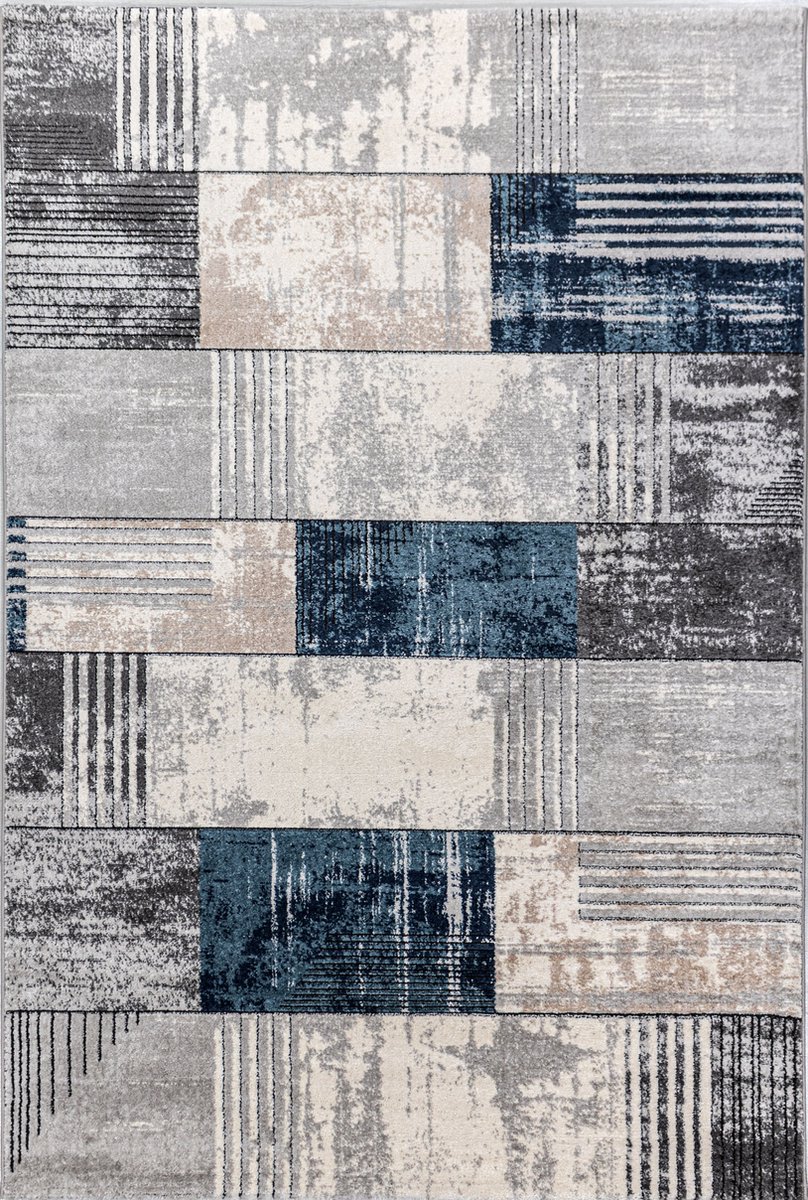 Tapis STOCKHOLM - moderne - bleu gris écru - velours doux - 200 x 290 cm -  disponible