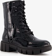 Blue Box meisjes lak veterboots met croco print - Zwart - Maat 35