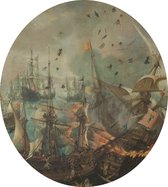 Slag bij Gibraltar in 1607, Cornelis Claesz. van Wieringen - Foto op Dibond - ⌀ 60 cm