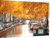 Woonboten op beroemde grachten in herfstig Amsterdam - Foto op Dibond - 60 x 40 cm