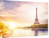 Eiffeltoren aan zonnige oevers van de Seine in Parijs - Foto op Dibond - 90 x 60 cm