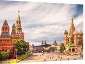 Kremlin en de Basiliuskathedraal op het Rode Plein in Moskou - Foto op Dibond - 90 x 60 cm