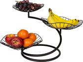 QUVIO Fruitschaal etagère drielaags - Fruitmand - Fruitschaal zwart - Serveerschaal - Schalen - Presenteerbladen - Draadstaal - Staal - 26 x 50 x 33 cm (lxbxh) - Zwart