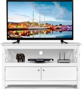 LUXGOODS TV Meubel -moderne vrijstaande tv kast, , houten opbergconsole, media entertainment center, multifunctionele home woonkamer tv-meubel, tv-plank met draad gat (Wit)