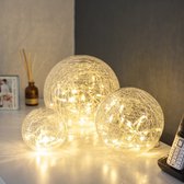 Lights4fun Set van 3 LED glazen ballen warm wit op batterijen werkende woonkamer Deco glazen bal