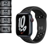 Compatible Apple Watch Bandje - Silicone Sportbandje Nike Look - Apple Watch Series 1/2/3/4/5/6/SE/7 - 42/44/45mm M/L - Antraciet / Zwart