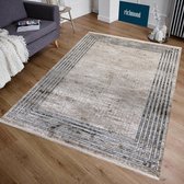 Vloerkleed TROGIR - klassieke uitstraling - blauw bruin grijs - zacht velours - 160 x 230 cm - in diverse maten verkrijgbaar - kleed - tapijt - karpet - loper - mat - keukenmat - k