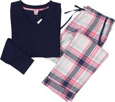 La-V pyjama sets voor Meisjes met geruite flanel broek  Donkerblauw/roze 170-176