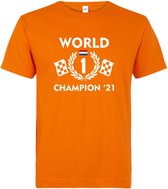 Baby T-shirt oranje World Champion '21 met krans | race supporter fan shirt | Formule 1 fan kleding | Max Verstappen / Red Bull racing supporter | wereldkampioen / kampioen | racin