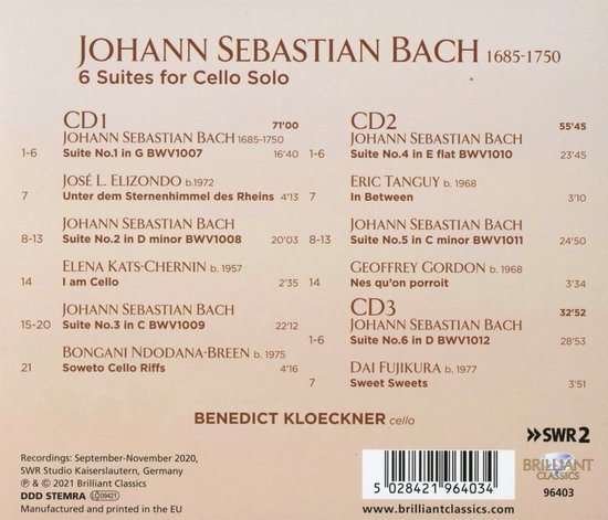 Benedict Kloeckner - J.S. Bach: 6 Suites For Cello Solo BWV 1007-1012 ...