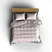 Dekbedovertrek roze - percale katoen - lits jumeaux 240x220 cm - 2 x kussensloop 80x80cm - perkalkatoen - grijze bies