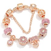 Verzilverde Bedelarmband met Bedels | 19 cm Roze | Kralen | Cadeau Sieraad Kerst / Sinterklaas / Feestdagen Tip | EmmyRovi