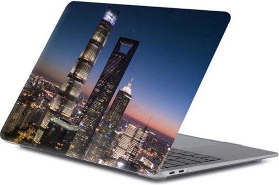 Housse d'ordinateur portable avec une impression de la ligne d'horizon de Shanghai la nuit.