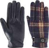 ELVYN | Navy leren handschoen met geruit patroon van stof
