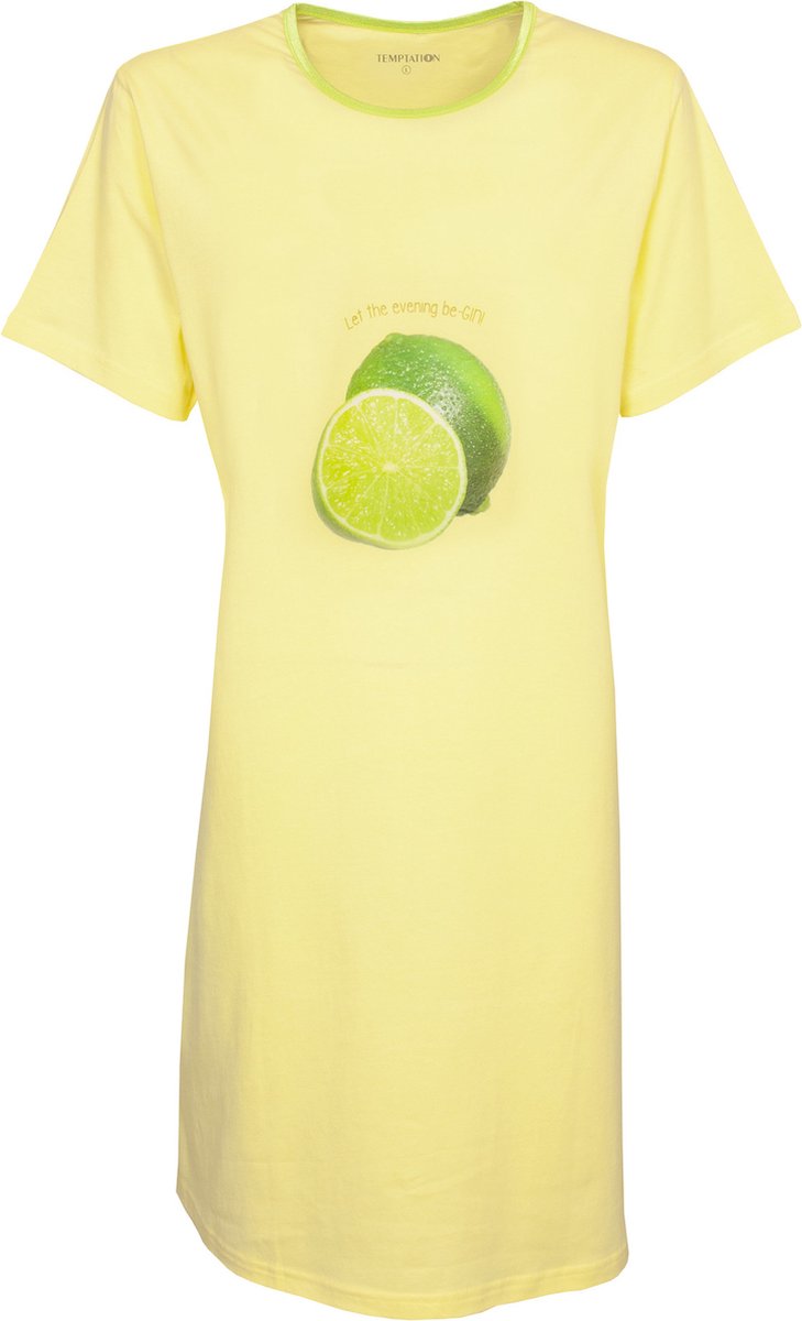 Temptation Dames Nachthemd - Bigshirt - Limoen Print - Geel
