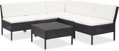 Decoways - 6-delige Loungeset met kussens poly rattan zwart