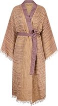 ZusenZomer Boho Kimono Badjas - Hamam badjas - Sauna badjas - dames ochtendjas - Licht en soepel katoen - lang model - mosterd geel bordeaux