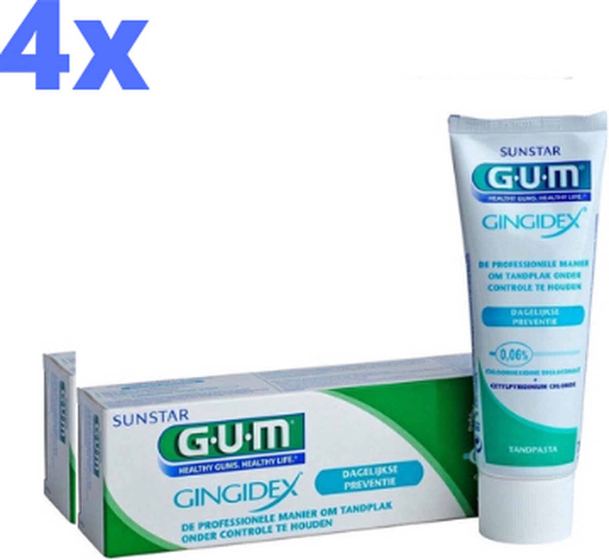 Goedkoopste 4x GUM Gingidex Tandpasta 0,06 Chloorhexidine - 75 ml