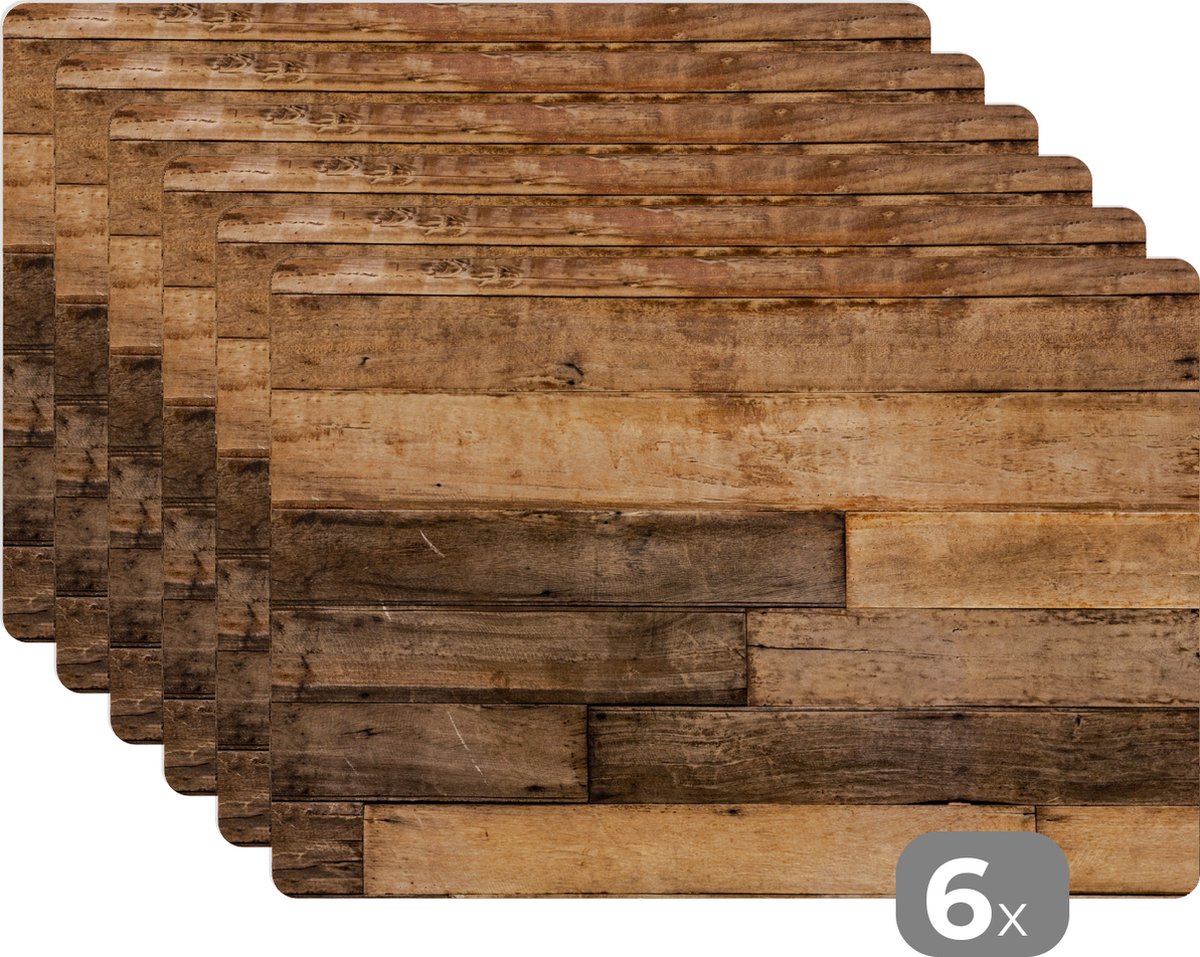 Placemats hout - Structuur - Hout print - Tafeldecoratie - 45x30 cm - 6 stuks