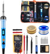 Soldeerbout - 5 Opzetstukken - Met Digitale Multimeter - Soldeerset - LCD scherm - Soldeerkit - Met Opbergetui -Temperatuurregelaar - Blauw
