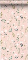 ESTAhome behang bloemen zacht roze, groen en wit - 139340 - 50 x 900 cm