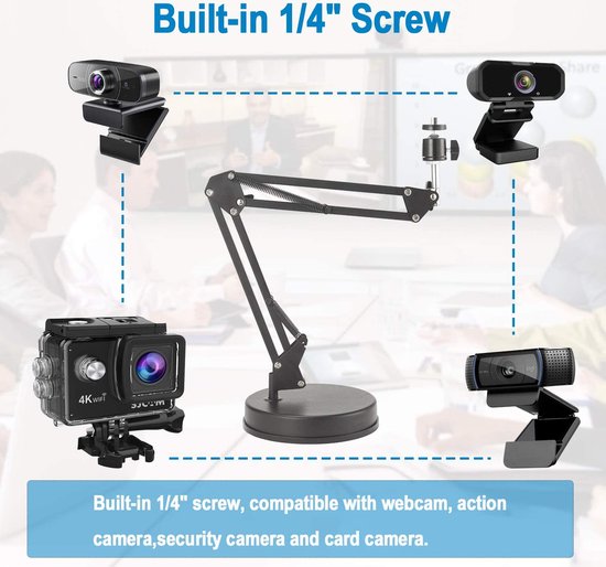 Webcam houder 22 inch schaararmstandaard met ophanging en voet, voor Logitech Webcam C925e C922x C922 C930e C930 C920 C615, GoPro Hero 8/7/6/5, Arlo Ultra/Pro/Pro 2 / Pro 3/Brio 4K - Sumlad