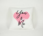 Kussen You en Me Roze Hart Liefde- Sierkussen - Valentijn Cadeau - Kinderkamer - 45x45cm - Inclusief Vulling - PillowCity
