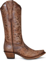 Circle G dames cowboylaarzen in bruin geschuurd leer met lichte stiksels