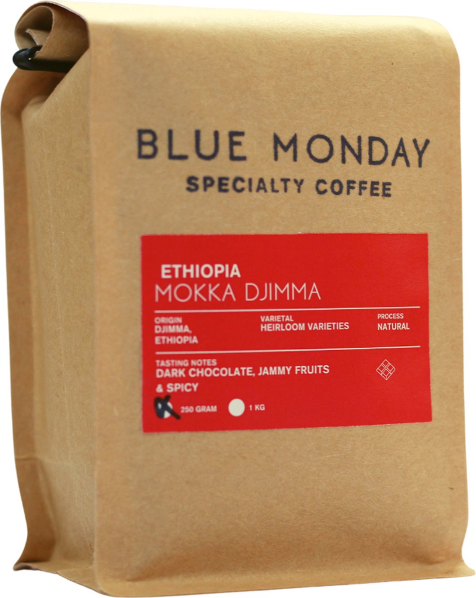 Blue Monday Coffee - koffiebonen - Mokka Djimma - Ethiopië - koffie - 3x250 gram