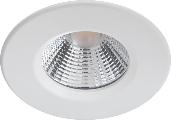 Witte ronde inbouwspot met een gedetailleerde reflector.